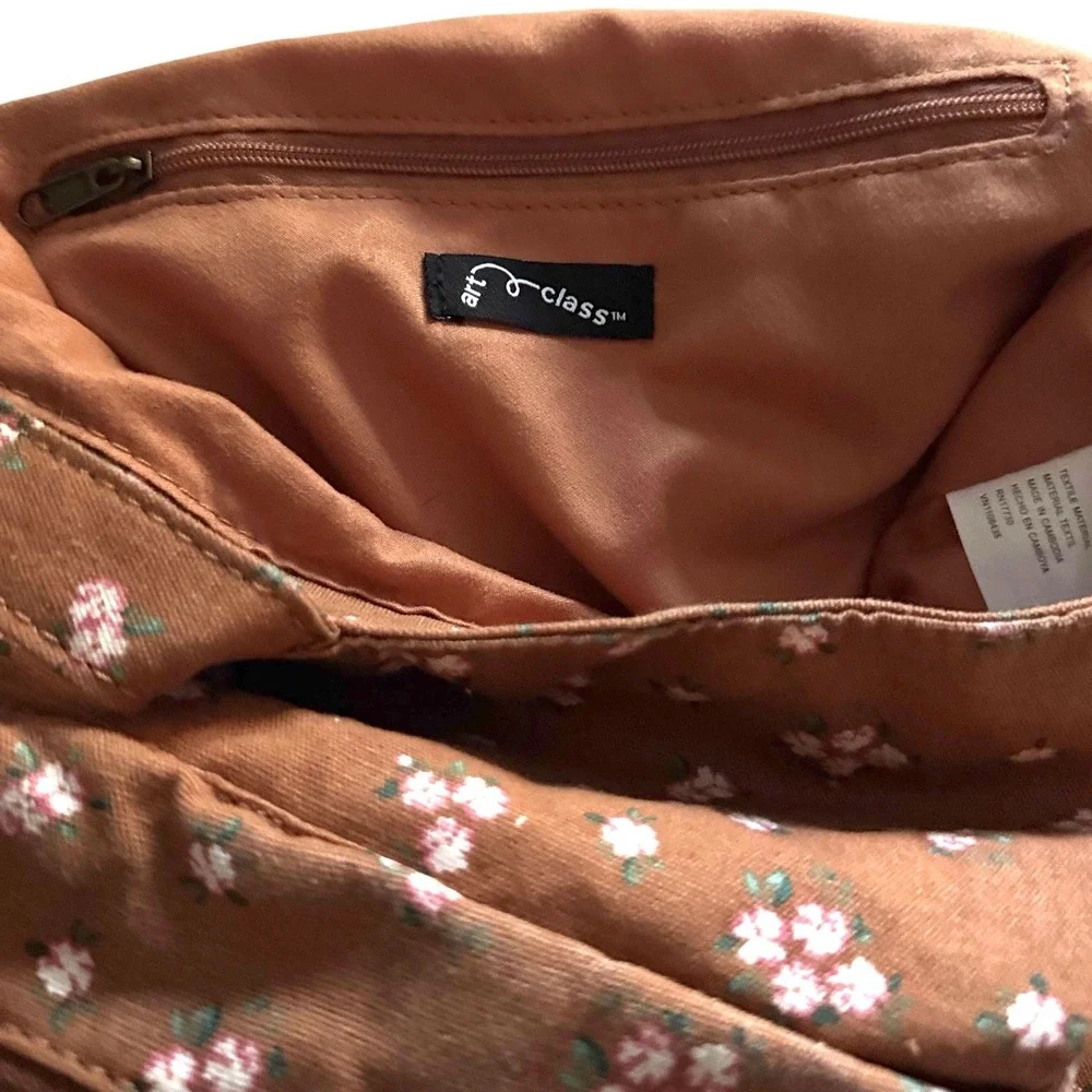 Art Class Target Brown Floral Tote Bag Shoulder Purse Zip Pocket Cottagecore